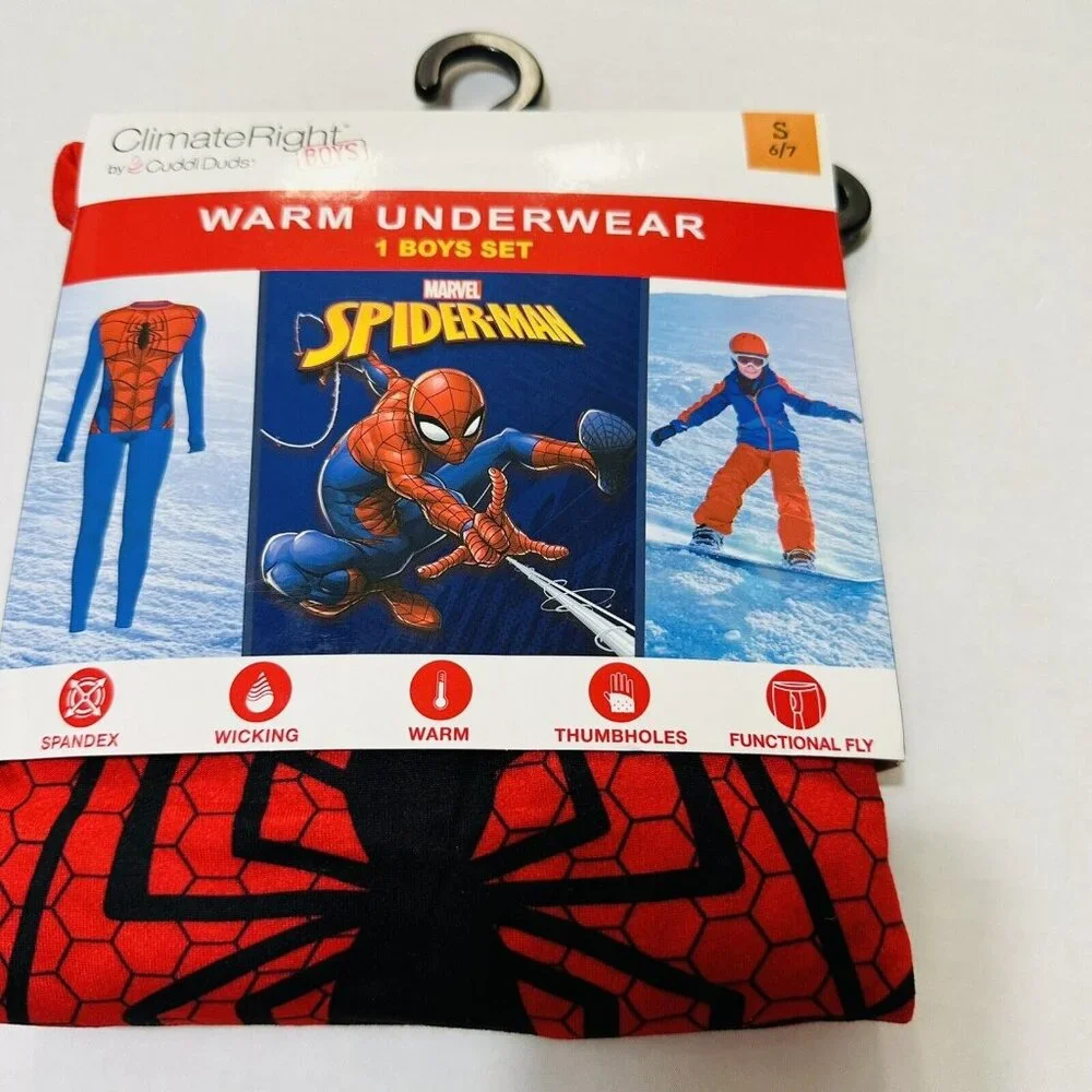 Boys Large 10 12 Warm Underwear/ PJs Spiderman Long Sleeve Crew & Pant W/ Fly - Picture 1 of 11